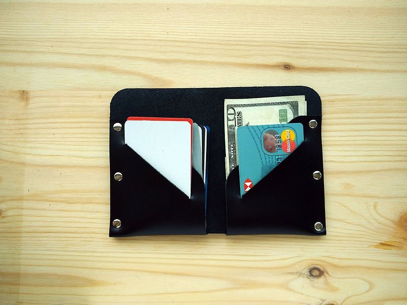 Handmade Slim Wallet,Bi-fold,Thin Card Case,Original Design,Handcrafted Gift - 銀包 - 真皮 黑色