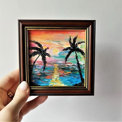 Artpainting 夕陽畫。裝飾客廳的牆壁。掛畫海洋。喬遷禮物。一份生日禮物
