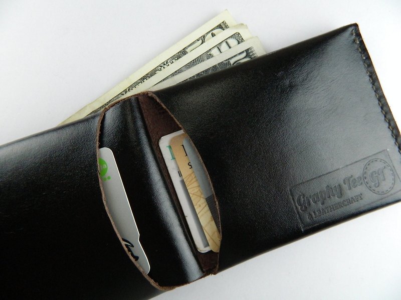 Hand Stitched Bifold Leather Wallet Mens Wallet Unisex Wallet Slim Wallet - กระเป๋าสตางค์ - หนังแท้ สีดำ