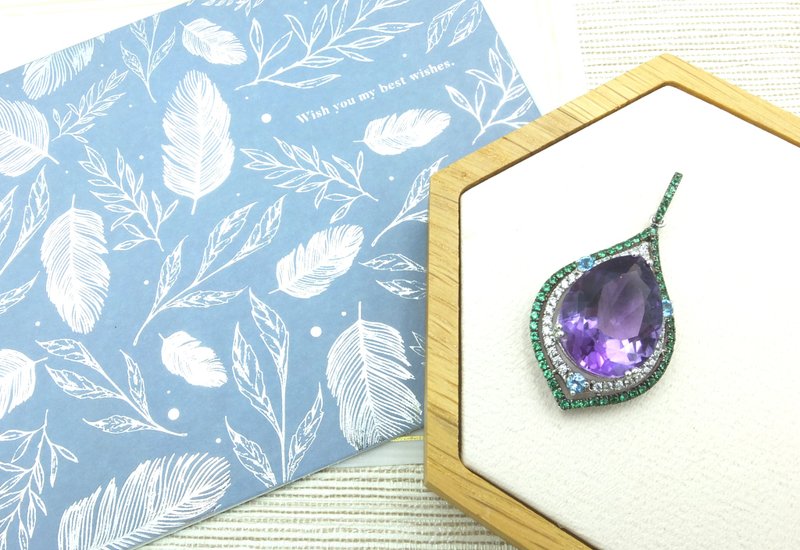 Amethyst Leaf Pendant - สร้อยคอ - คริสตัล สีม่วง