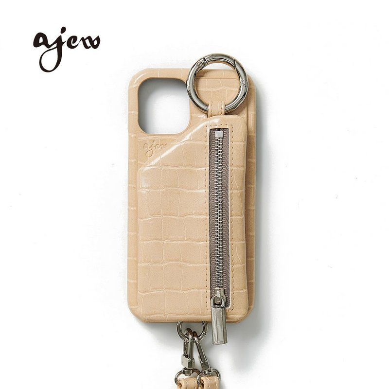 ajew croco 鱷魚壓紋附拉鍊口袋手機殼 / beige(含背帶) - 手機殼/手機套 - 人造皮革 