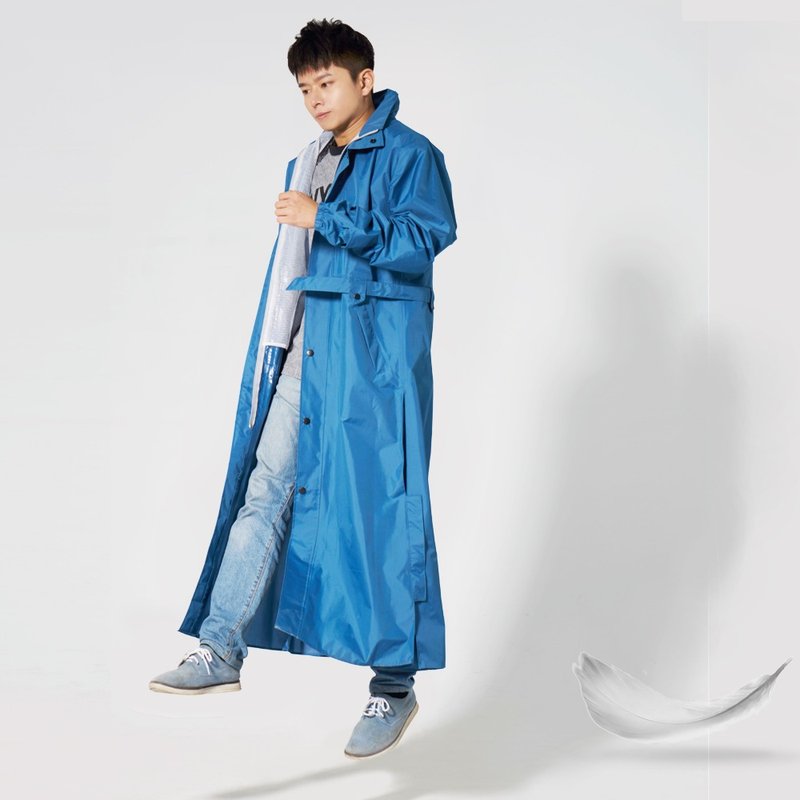 双龍ブランドのミリタリースタイルのロングレインコート、ファッショナブルな防水ジャケット、デュポンのレインプルーフウィンドブレーカー - リネンブルー - 傘・雨具 - 防水素材 ブルー