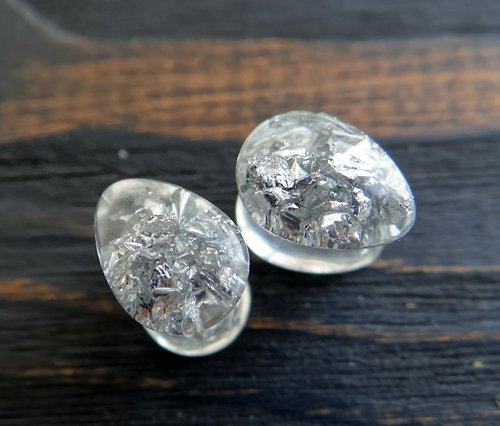 Eterniada Silver plugs earring 2g 0g 00g gauges flakes Iridescent Teardrop Resin