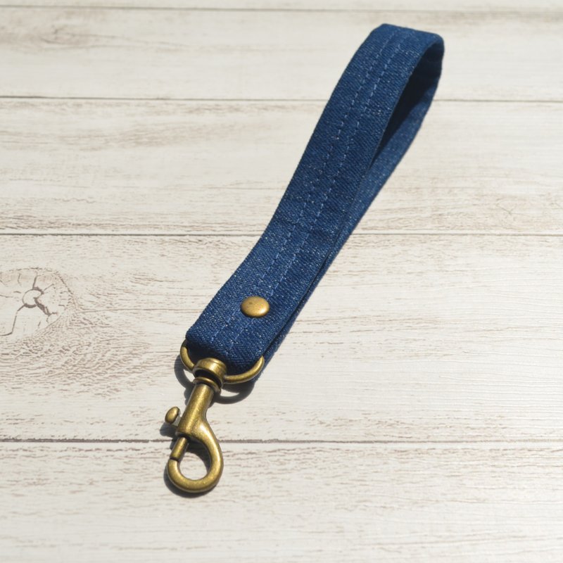 Denim Blue Wrist band Key fob wristlet key fob wrist keychain wrist lanyard - Lanyards & Straps - Cotton & Hemp Blue