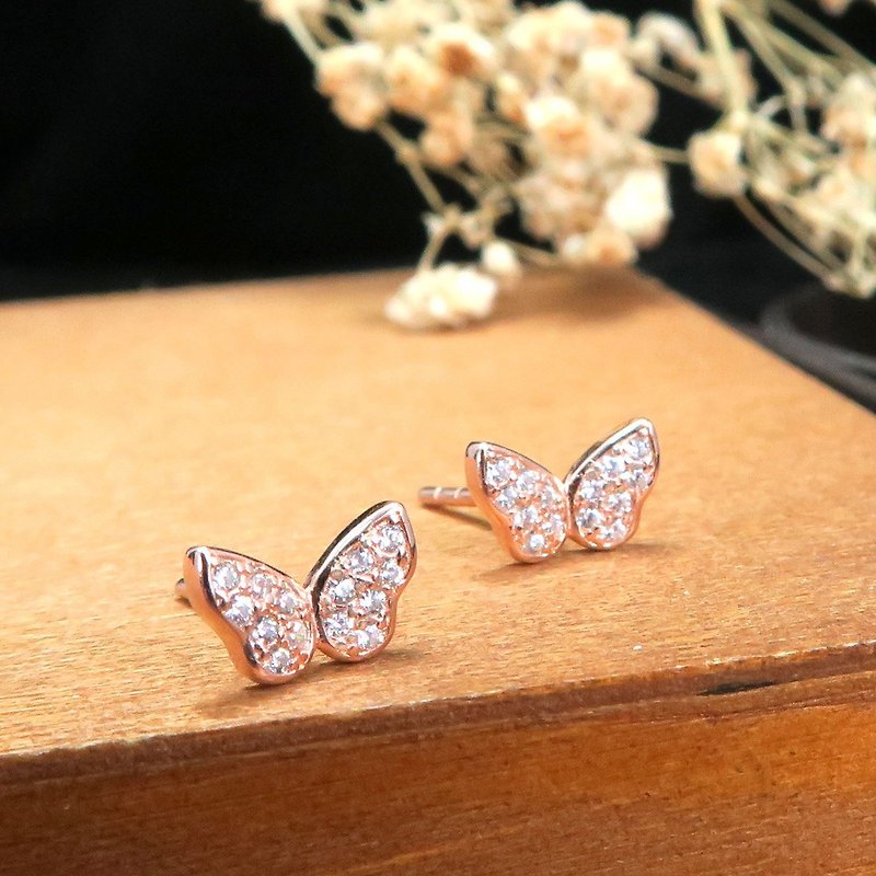 Butterfly Fluttering Butterfly Sterling Silver Earrings (Rose Gold) - Earrings & Clip-ons - Sterling Silver Silver
