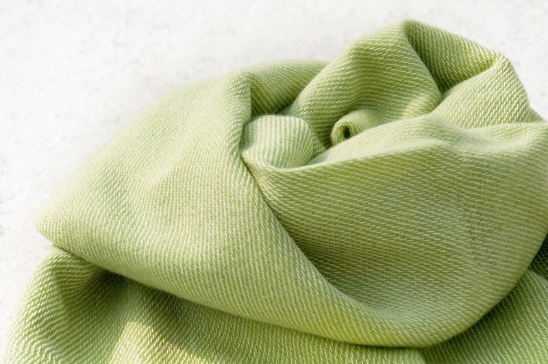 純羊毛披巾/針織圍巾/針織披巾/蓋毯/純羊毛圍巾/羊毛披巾-抹茶 - 圍巾/披肩 - 羊毛 綠色