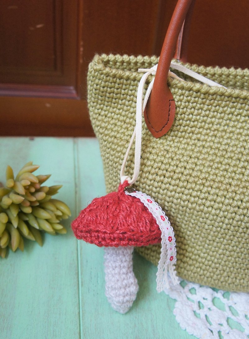 (展示品出清)手工麻線編織彩色蘑菇項鍊~ - 項鍊 - 棉．麻 紅色