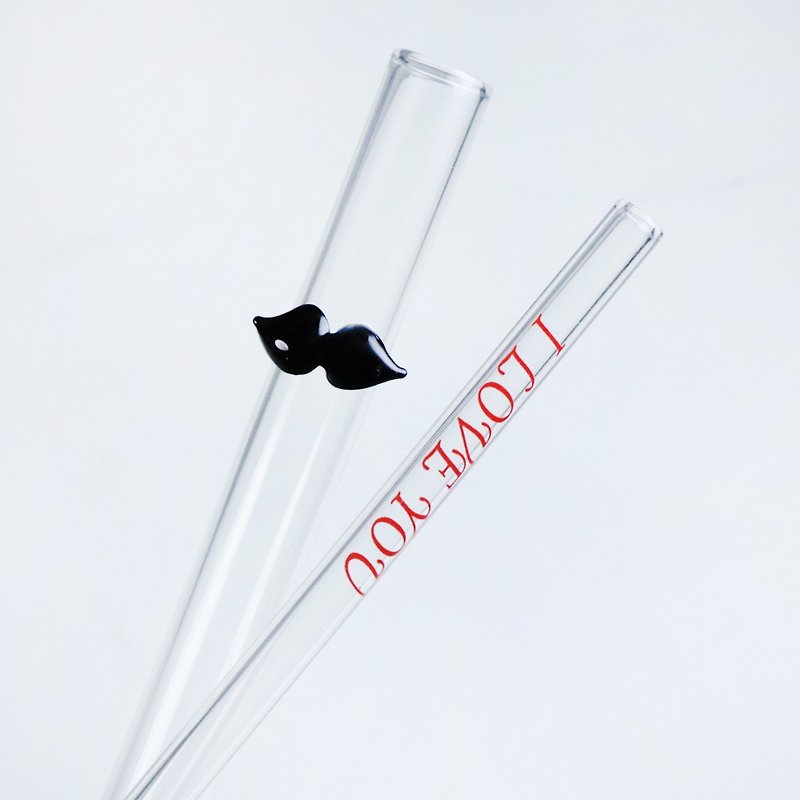 Valentine's Day gift 20cm [group] I LOVE YOU couple beak can pierce the membrane seal sweet glass pipette into the repeated use of environmentally friendly 2 Love the Earth (comes with a cleaning brush rod 2 into) - Reusable Straws - Glass Red