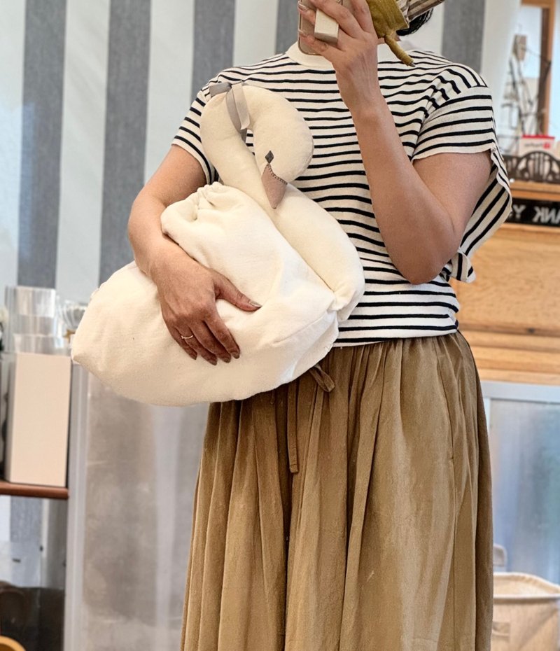 大きいスワンポーチ 　白鳥巾着　30日程で発送 - 手提包/手提袋 - 棉．麻 白色