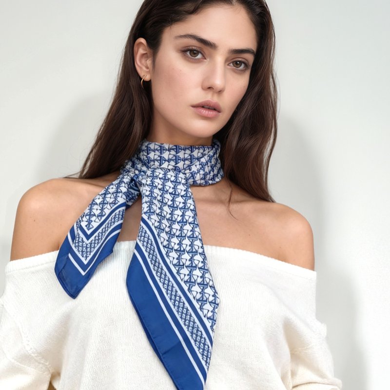 JDF Monogram 維多利亞 大方巾絲巾90厘米 Jardin Des Fontaines - 絲巾 - 聚酯纖維 藍色