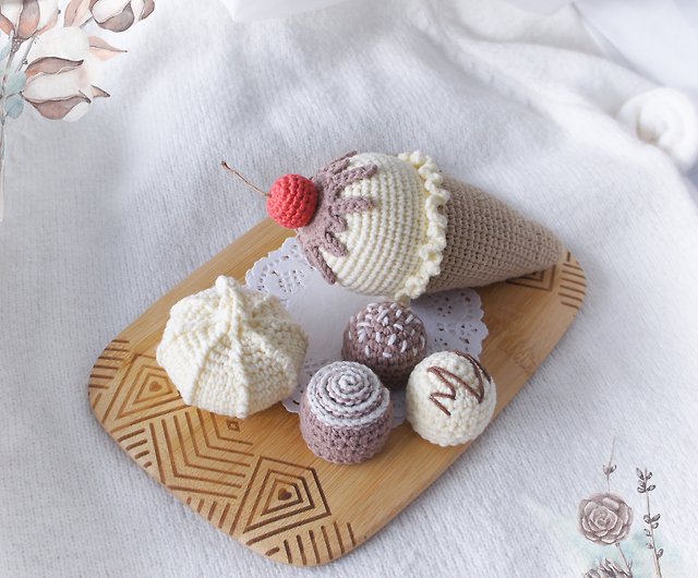 Crochet Ice Cream, Play Kids Kitchen Accessories. Play Food for Toddler,  Crochet Sweet, Confectionery, Cafe, Montessori Toys, Birthday Gift 
