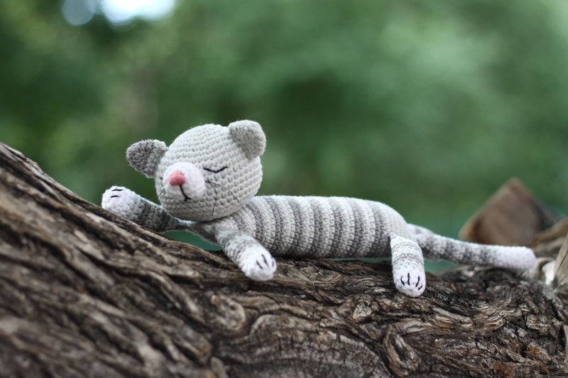 Cat tabby crochet, cat stripe, Crochet cat Stuffed, toy knitted cat - 寶寶/兒童玩具/玩偶 - 棉．麻 