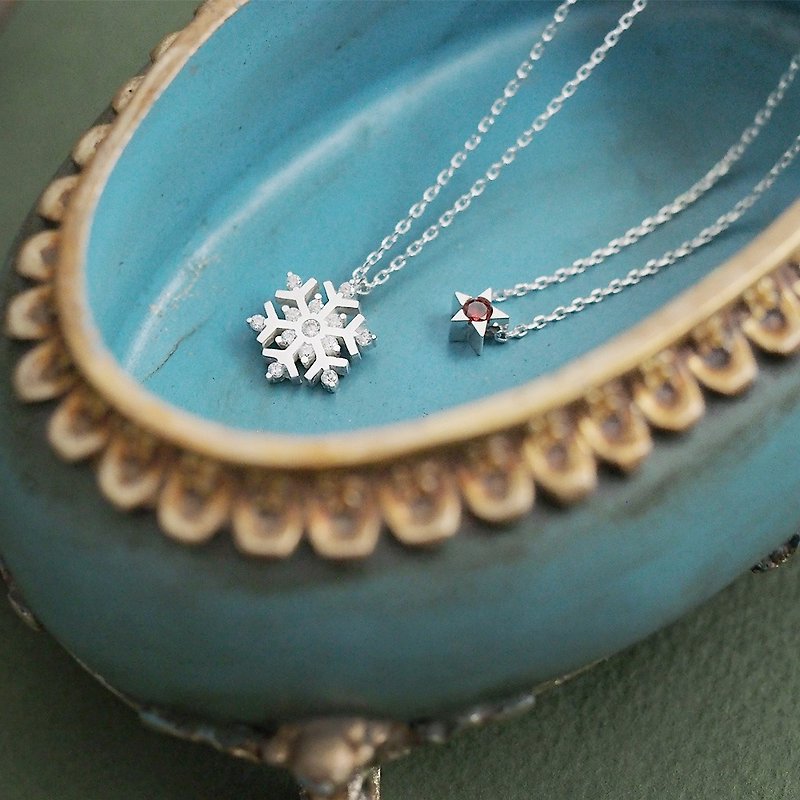 Star & Snowflake Necklace Set Silver 925 - สร้อยคอ - โลหะ สีแดง