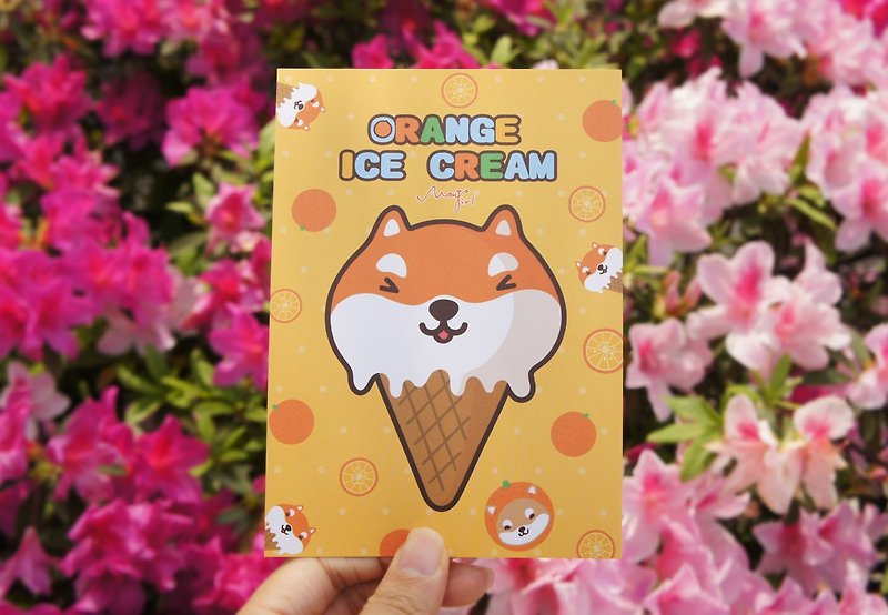 [Mangogirl]柴犬冰淇淋塗鴉明信片(橘子口味) - 卡片/明信片 - 紙 