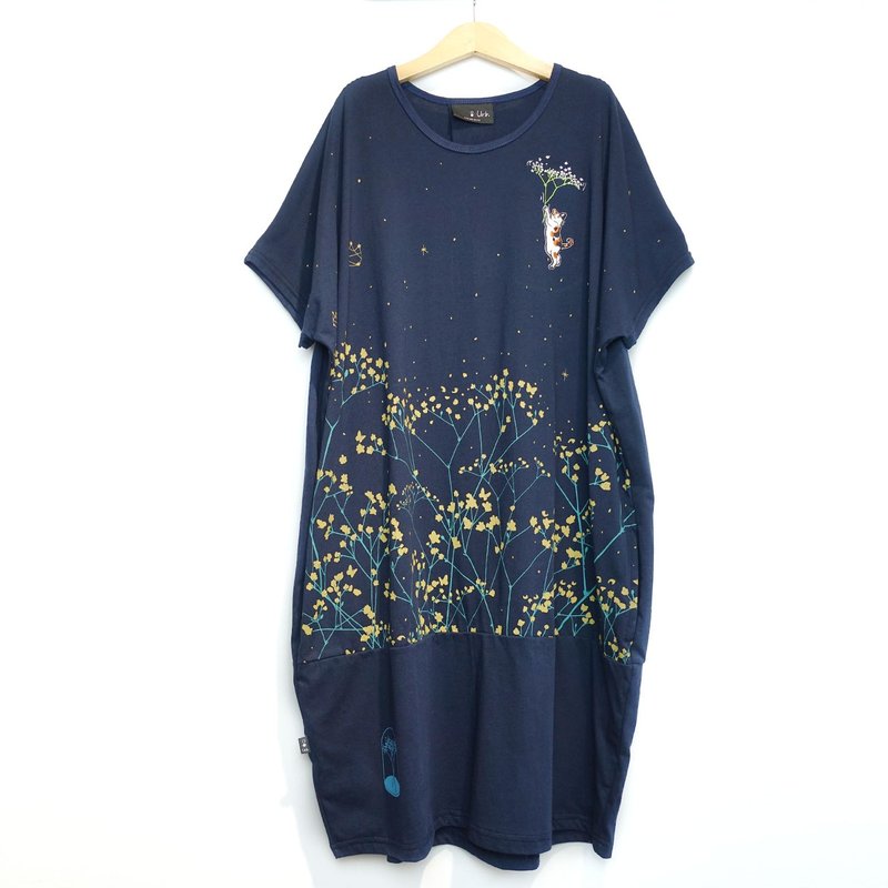 [Gypsophila] Stitching Pocket Dress - One Piece Dresses - Cotton & Hemp Blue