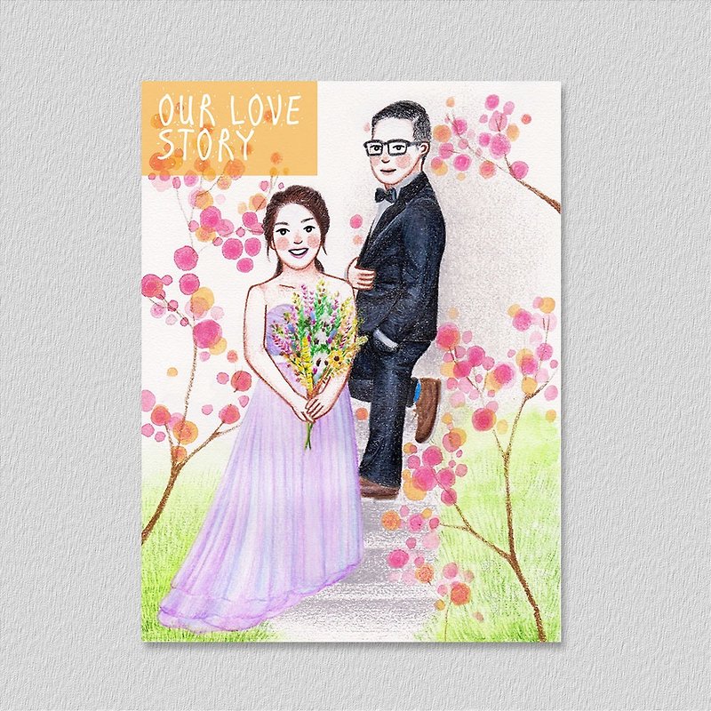 Happy movement: wedding portrait illustration design (pure hand-painted + computer arrangement) - with original painting - Wedding Invitations - Paper 
