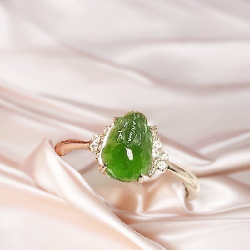 [Lucky Beast] Ice Laokeng Green Jadeite Pixiu Ring 925 Silver| Natural Grade A Jadeite - แหวนทั่วไป - หยก สีเขียว