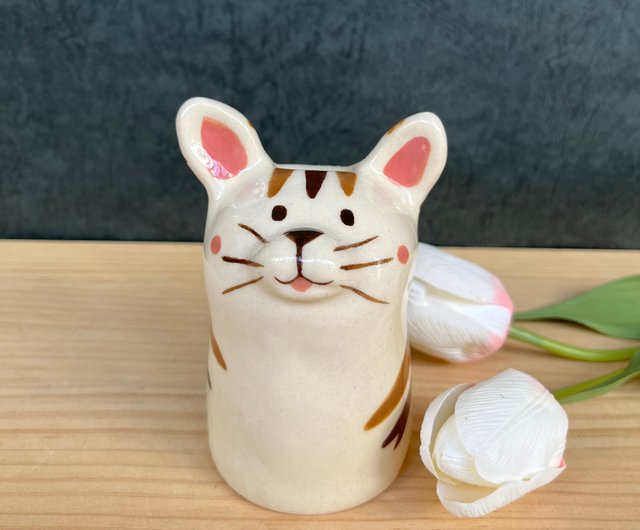 A Lu かわいい猫の陶器 陶器/花瓶/飾り/ギフト ハンドメイド