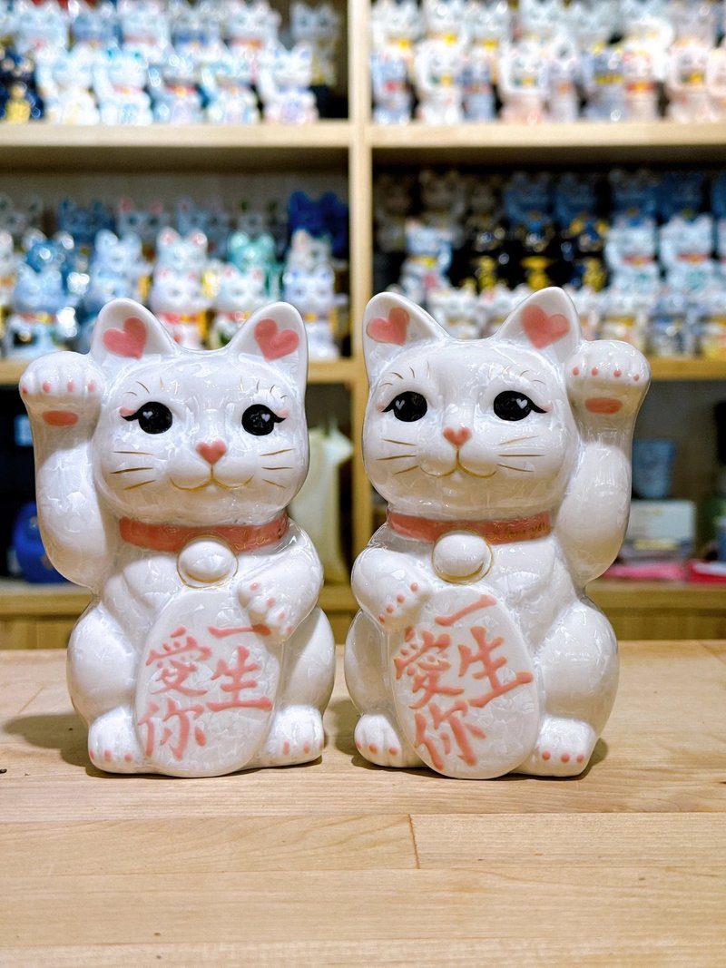 【戀人一對】日本清水燒招財貓 | 花結晶 - 一生愛你 - 擺飾/家飾品 - 瓷 白色