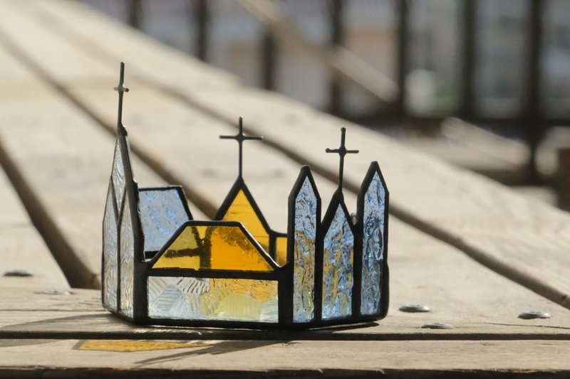 The Day and Night - Stained Glass Gift Candle Holder Church Home Decor - Items for Display - Glass 