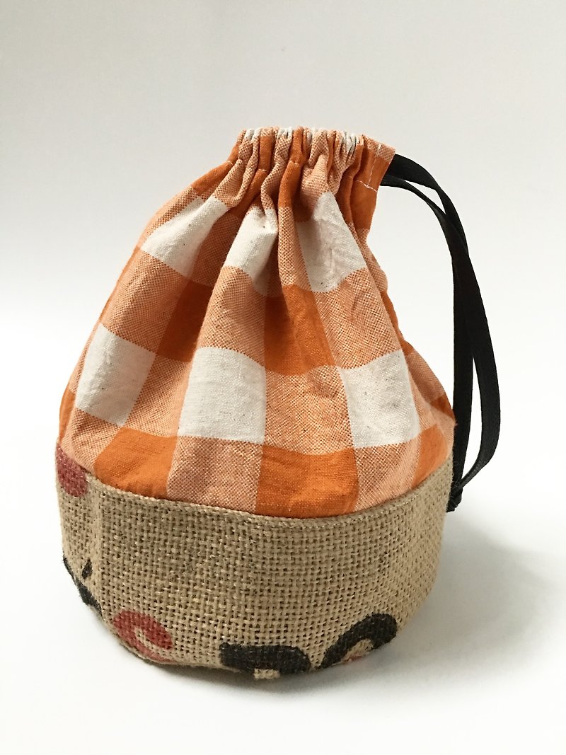 ㊕ Little Green Man portable bucket bag / lunch bags - อื่นๆ - ผ้าฝ้าย/ผ้าลินิน สีส้ม