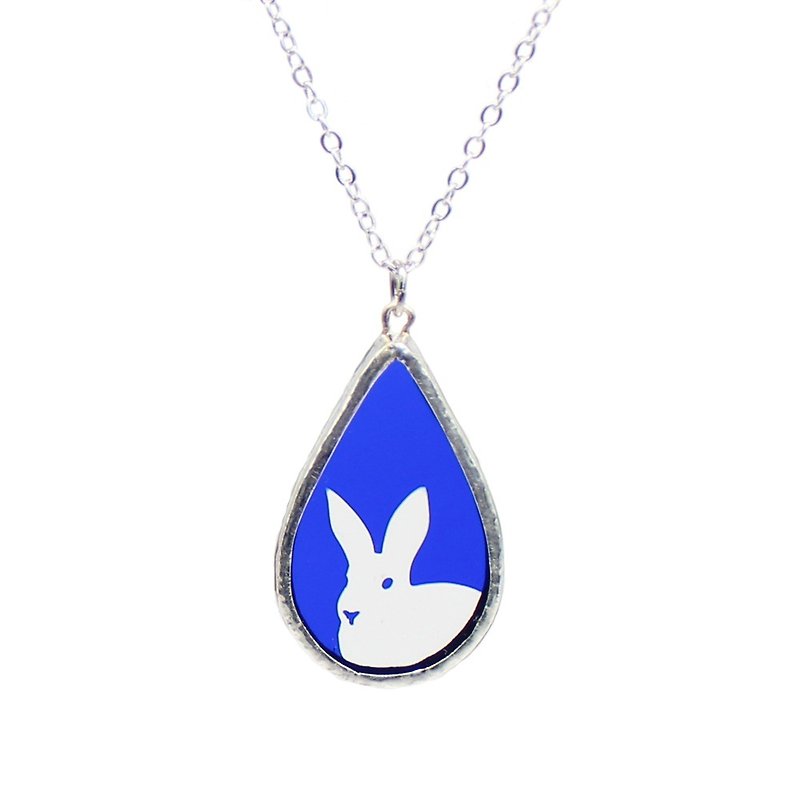 Stained Glass Necklace Shizuku Usagi Standing Ears / Blue - Necklaces - Glass Blue