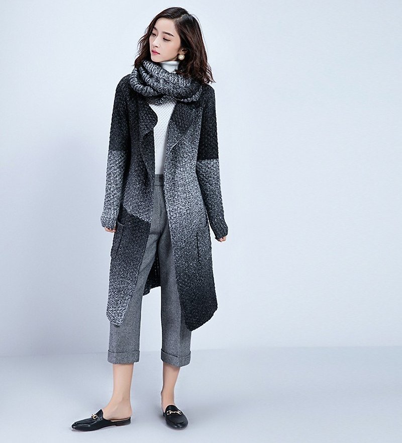 Layered  sweater coat - Women's Sweaters - Polyester Gray