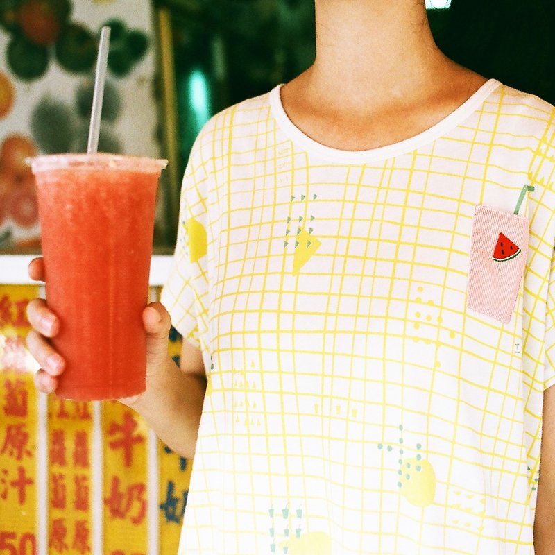 Urb. 西瓜汁  / 側口袋洋裝 - 連身裙 - 棉．麻 黃色