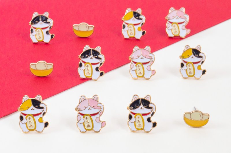 Maneki-neko, cat earrings - ต่างหู - วัตถุเคลือบ หลากหลายสี