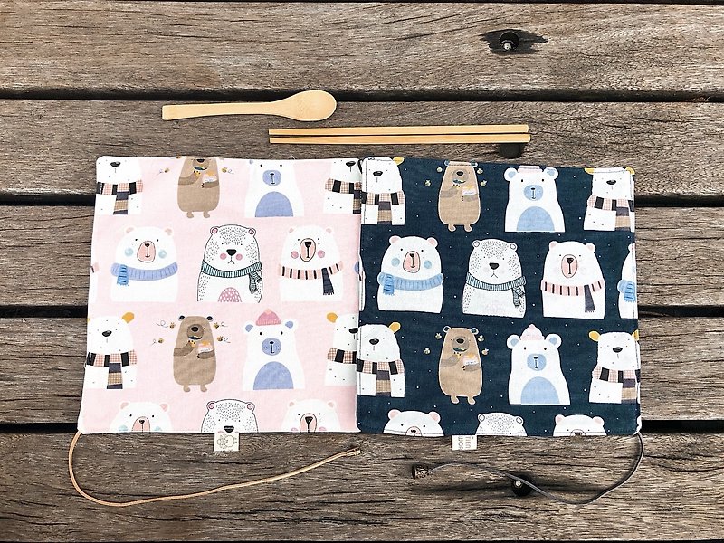 新款和風餐具組(附不鏽鋼餐具)-呆熊兩色 - 筷子/筷子架 - 棉．麻 