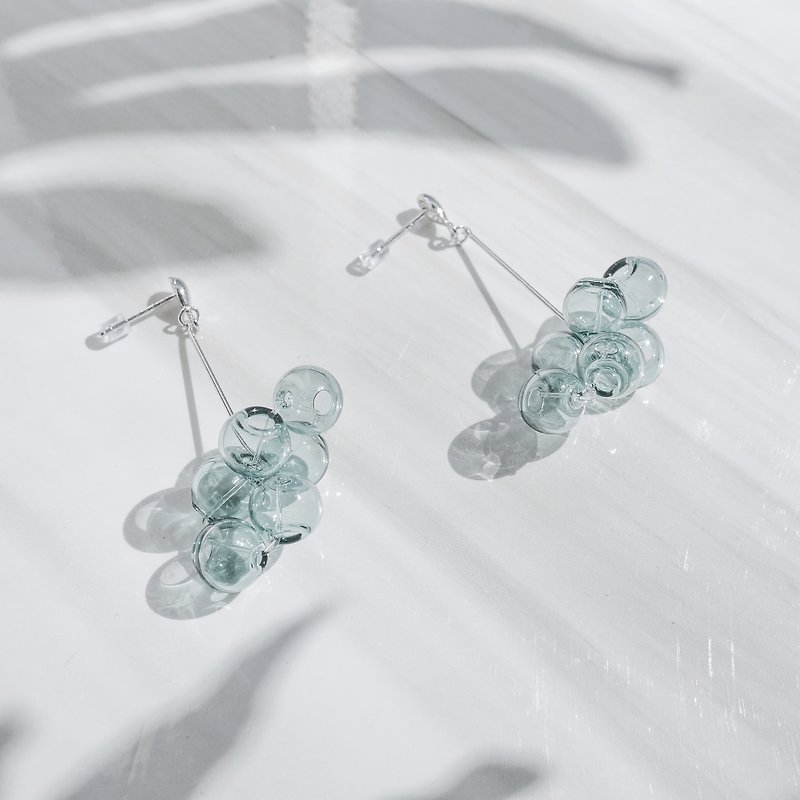 18K Sliver Transparent Green Bubble Bubbles Earrings - Earrings & Clip-ons - Glass Green