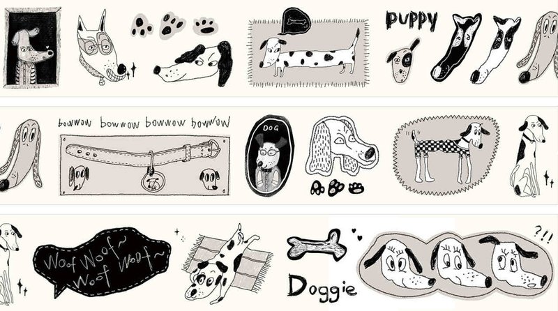 Puppy Salt Painting Washi Tape 10m Roll - มาสกิ้งเทป - วัสดุอื่นๆ สีดำ