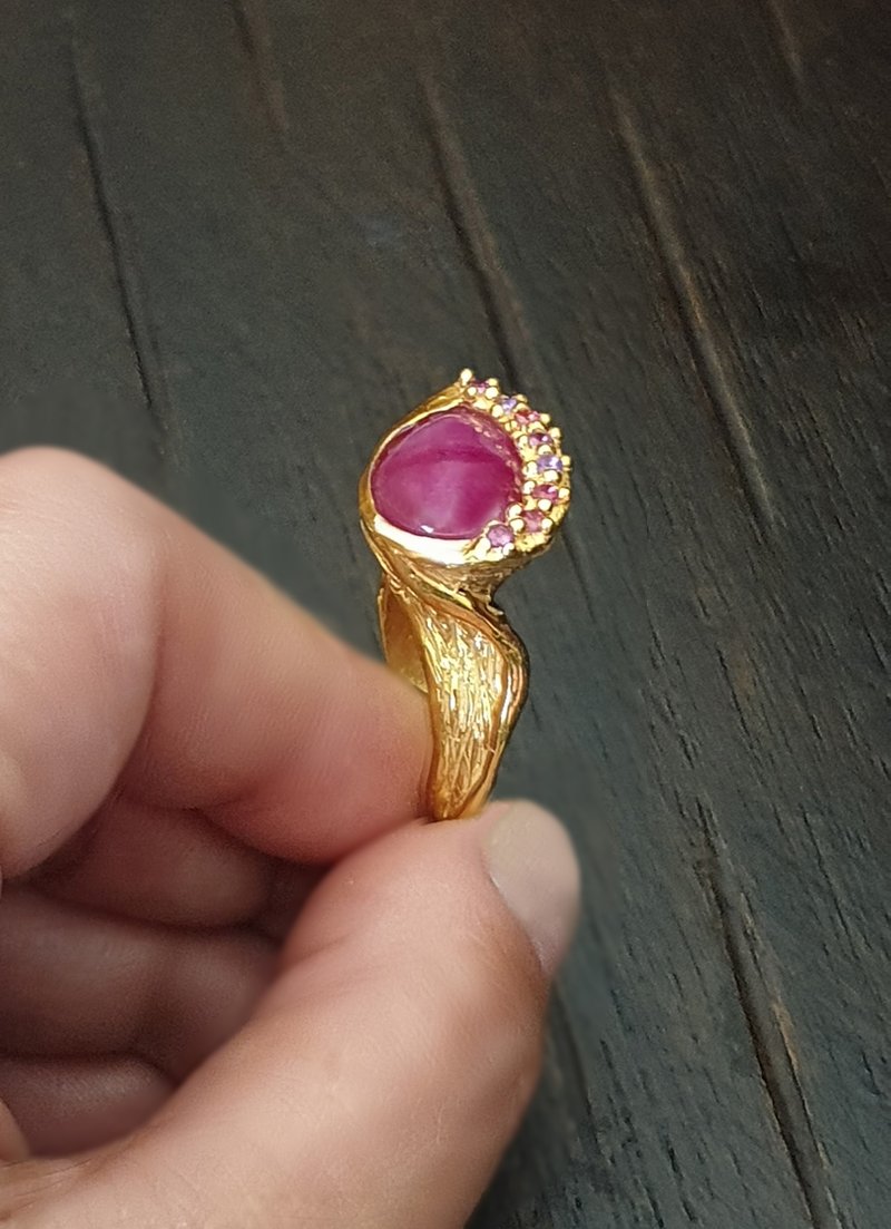 手工紅寶石戒指 - 戒指 - 寶石 咖啡色