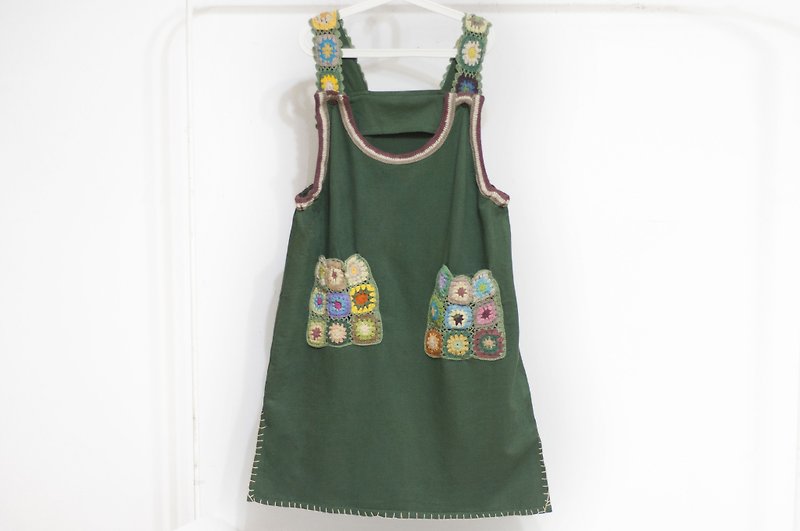 Summer hand-woven pockets thick cotton dress / flower dress / bohemian umbrella-shaped dress - green - One Piece Dresses - Cotton & Hemp Green