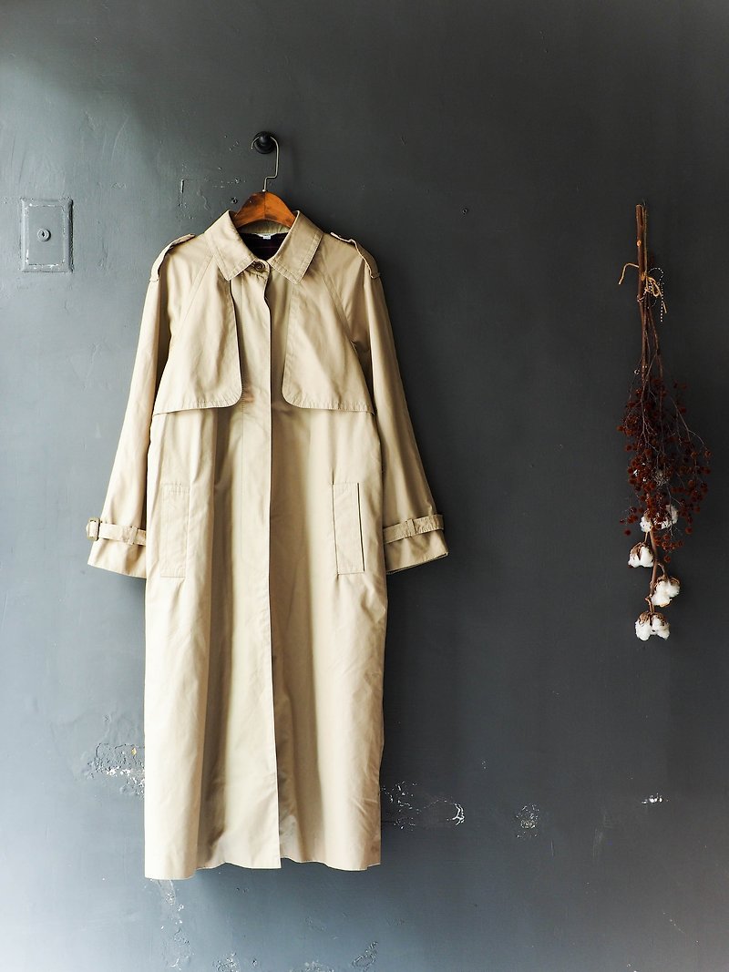 River Water Mountain - Toyama Khaki simple and elegant dream girl antique thin coat coat coat wool coat coat trench_coat dustcoat jacket coat oversize vintage - เสื้อสูท/เสื้อคลุมยาว - ผ้าฝ้าย/ผ้าลินิน สีกากี