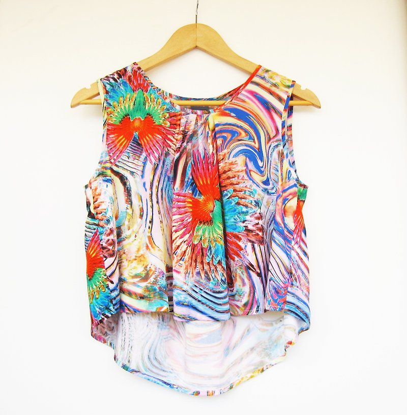 Spring Summer / Summer Psychedelic Sleeveless Cropped Top - เสื้อผู้หญิง - ผ้าฝ้าย/ผ้าลินิน สีส้ม