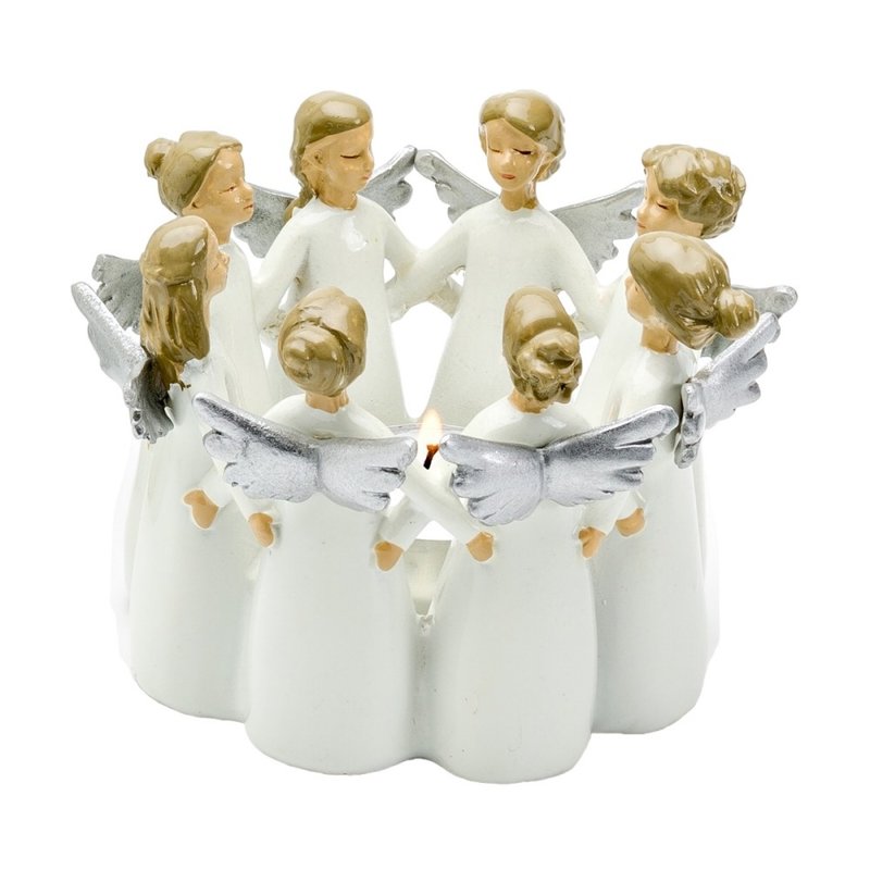 Swedish HARVESTTIME-Angel candlestick 12x11CM - Candles & Candle Holders - Resin White