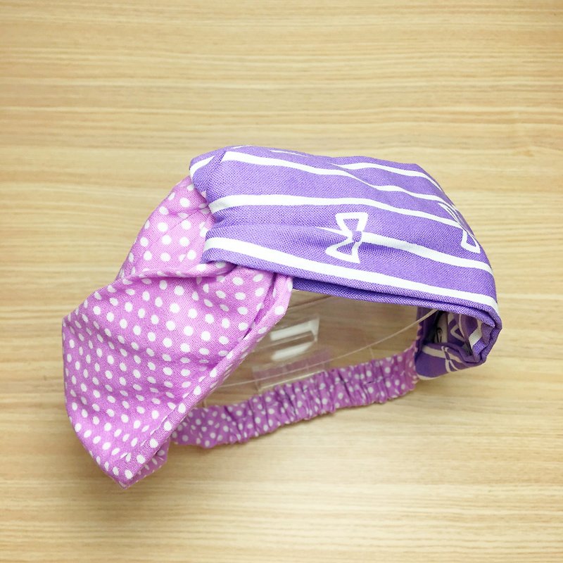 Pink purple bow handmade cross hair band elastic hair band - ที่คาดผม - ผ้าฝ้าย/ผ้าลินิน สีม่วง