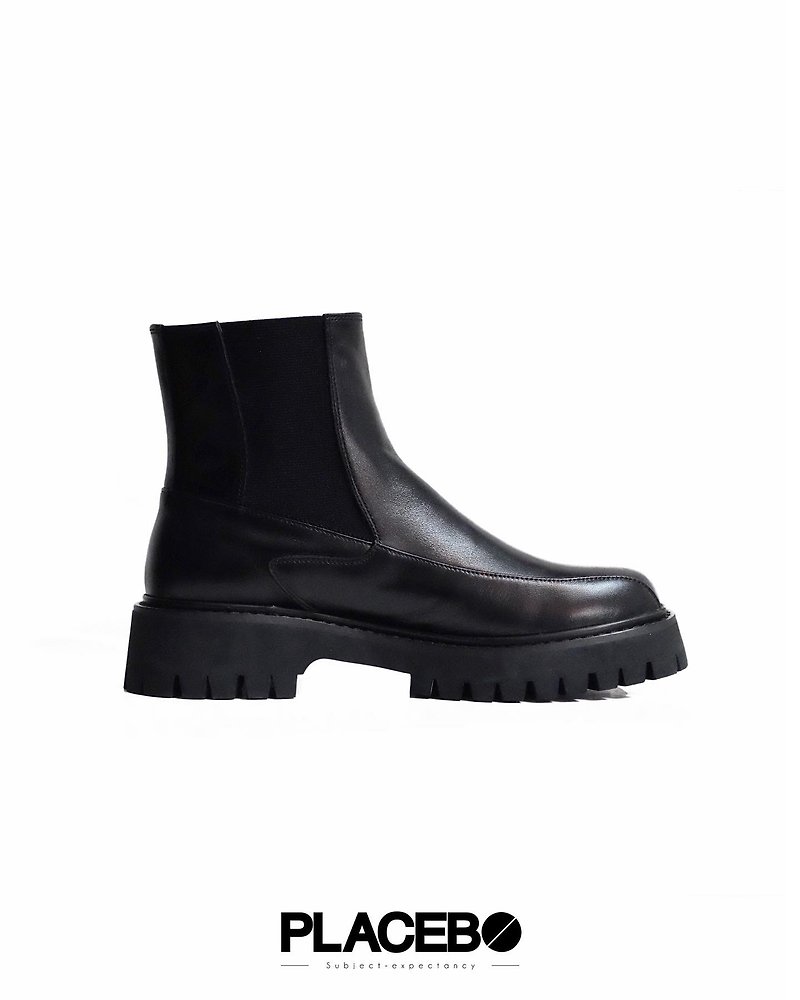 PLACEBO UNISEX CLAF LEATHER BLACK RAZER BOOT - 女長靴/高筒靴 - 真皮 黑色