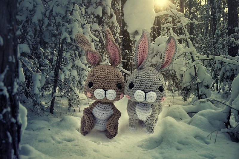 Grey and beige bunny, Crochet bunny, Crochet bunny Stuffed toy, bunny toy, knitt - 寶寶/兒童玩具/玩偶 - 棉．麻 