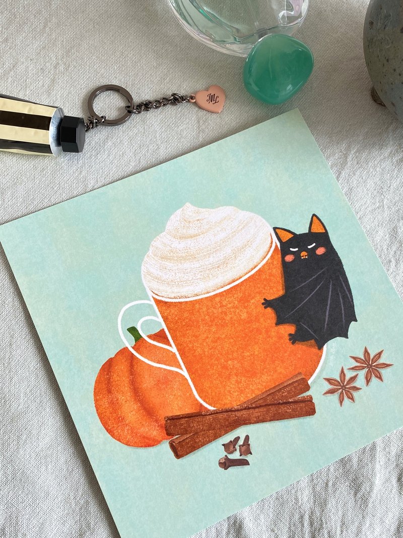 Spooky Pumpkin Latte– Halloween Mini Poster - 海報/掛畫/掛布 - 紙 橘色