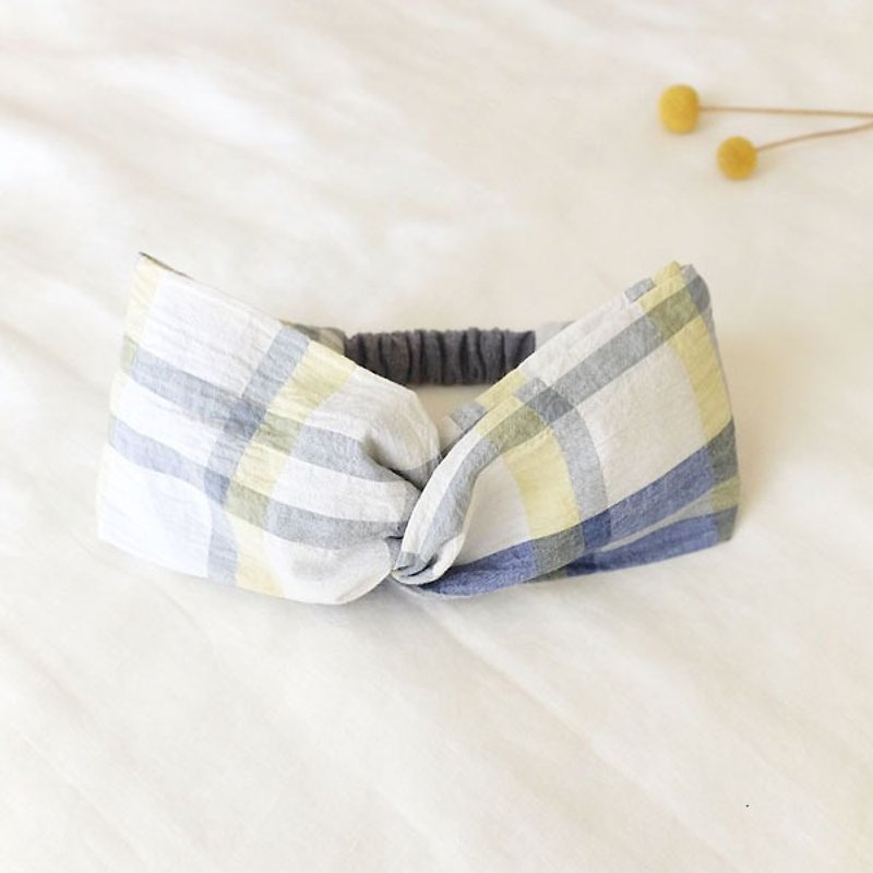 Natural wind wide hair band. Blue and yellow checkered - Hair Accessories - Paper Yellow