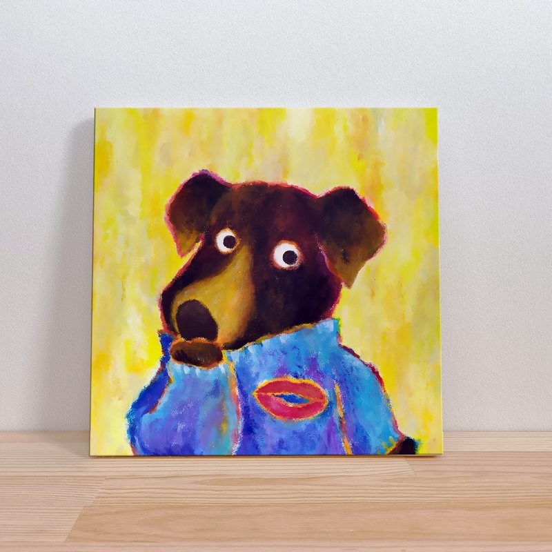 Love You Kiss Black Dog with Blue Sweater - Kids Animal Illustration - Unframed - Items for Display - Cotton & Hemp Blue