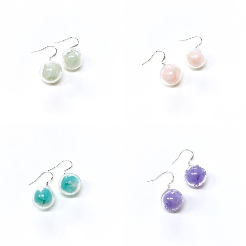 【Ruosang】Huahua World I Everlasting Flowers/No Withered Flowers. Minimalist earrings. Sterling silver earrings. Glass ball earrings. Japanese/French/Simple style. Earrings/Ear Hooks/ Clip-On - Earrings & Clip-ons - Glass Green