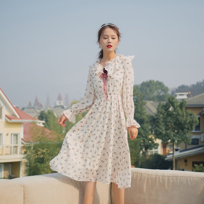 2020 Spring New Anne Chen Wild French Retro Double Collar Floral Dress YHC0031 - ชุดเดรส - วัสดุอื่นๆ 