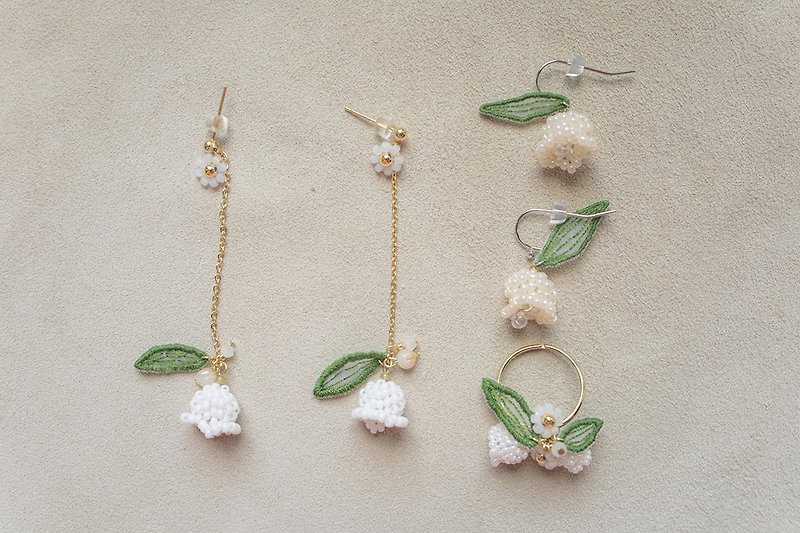 [Grandma's Era] Lily of the Valley Beaded Earrings - Earrings & Clip-ons - Other Materials 