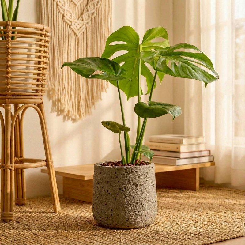 モンステラ 水玉模様セメント鉢植え 鉢植え 開店祝い ギフトにおすすめ - 観葉植物 - 寄せ植え・花 グレー