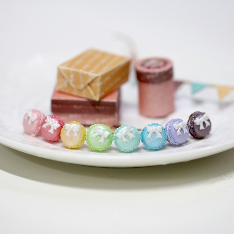 袖珍珠光馬卡龍耳環套組 Miniature Pearl Macaron Earring Set - 耳環/耳夾 - 黏土 多色