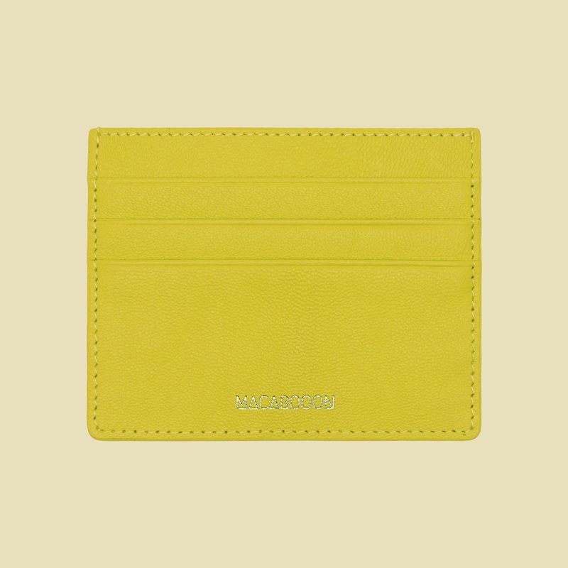 客製化禮物意大利真皮革檸檬黃色卡片套 錢包 小錢包 卡包 卡夾 - 長短皮夾/錢包 - 真皮 黃色