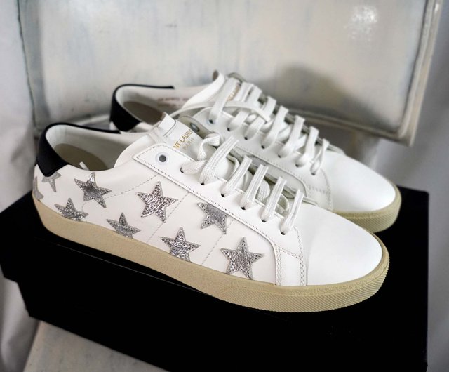 SAINT LAURENT サンローラン スニーカー レザー ロゴ 42 SAINT LAURENT ホワイトレザー星柄スニーカー 42サイズ